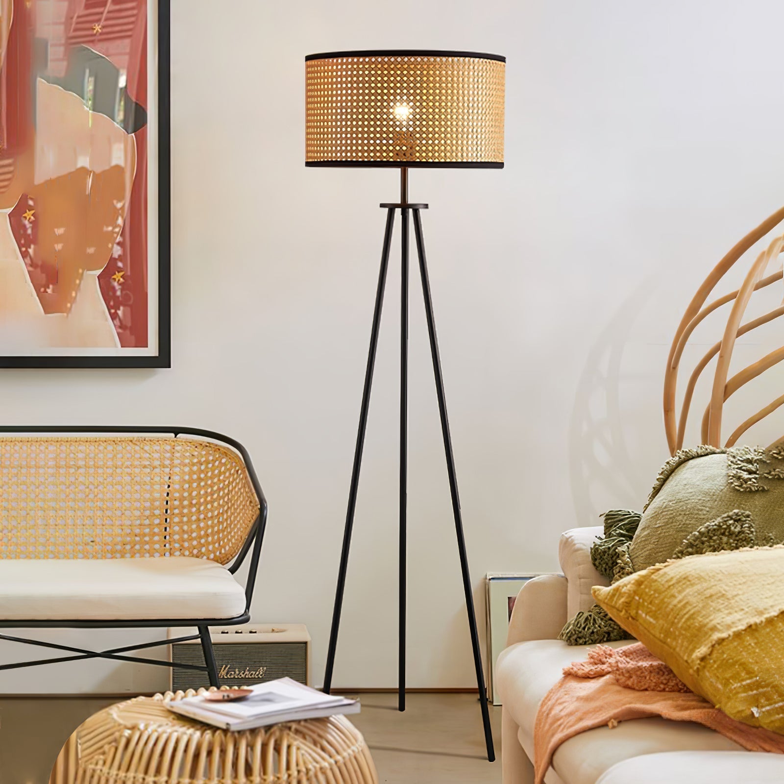 Modern Rattan Tripod Floor Lamp | Handmade & Energy Efficient