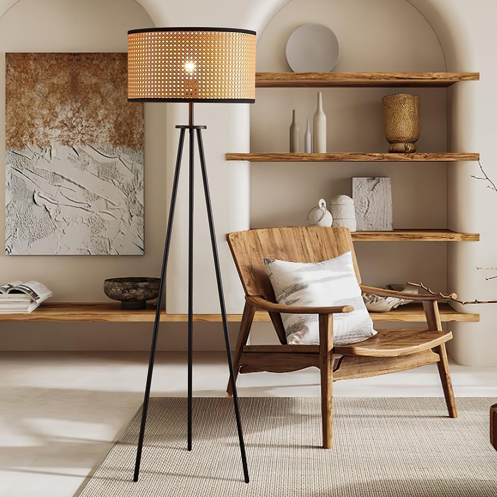 Modern Rattan Tripod Floor Lamp | Handmade & Energy Efficient