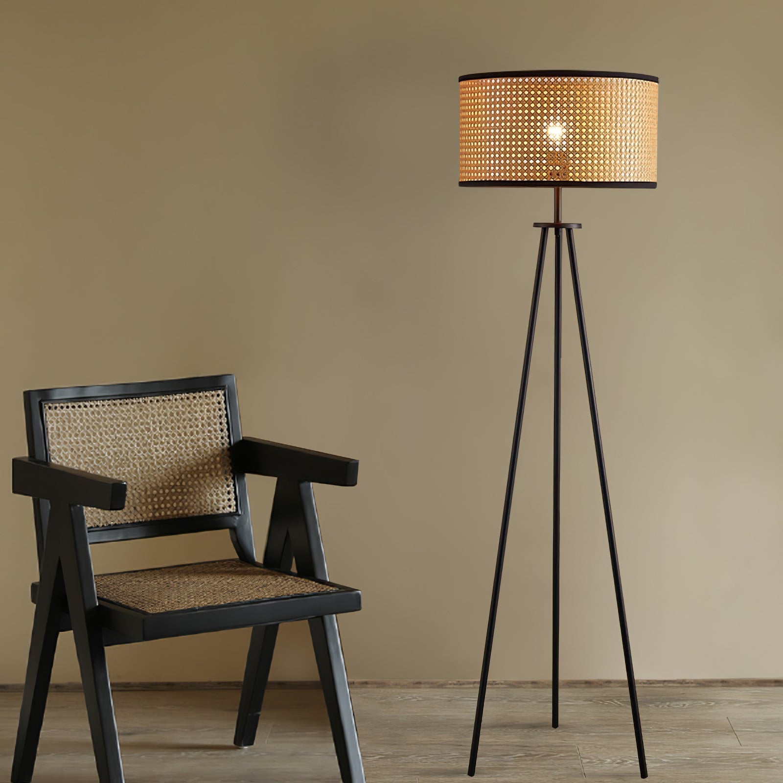 Modern Rattan Tripod Floor Lamp | Handmade & Energy Efficient