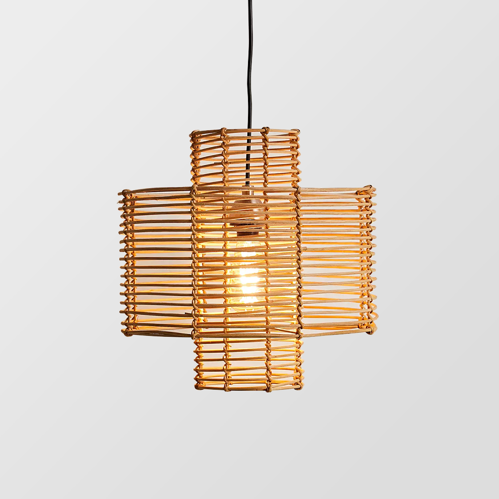 Rattan Boho Pendant Light | Natural, Adjustable, Wired