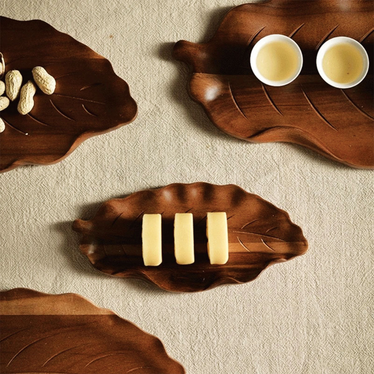 Abstract Walnut Leaf Wooden Serving Tray | Eco-Friendly - Artistic Dessert, Appetizer, Jewellery Organizer