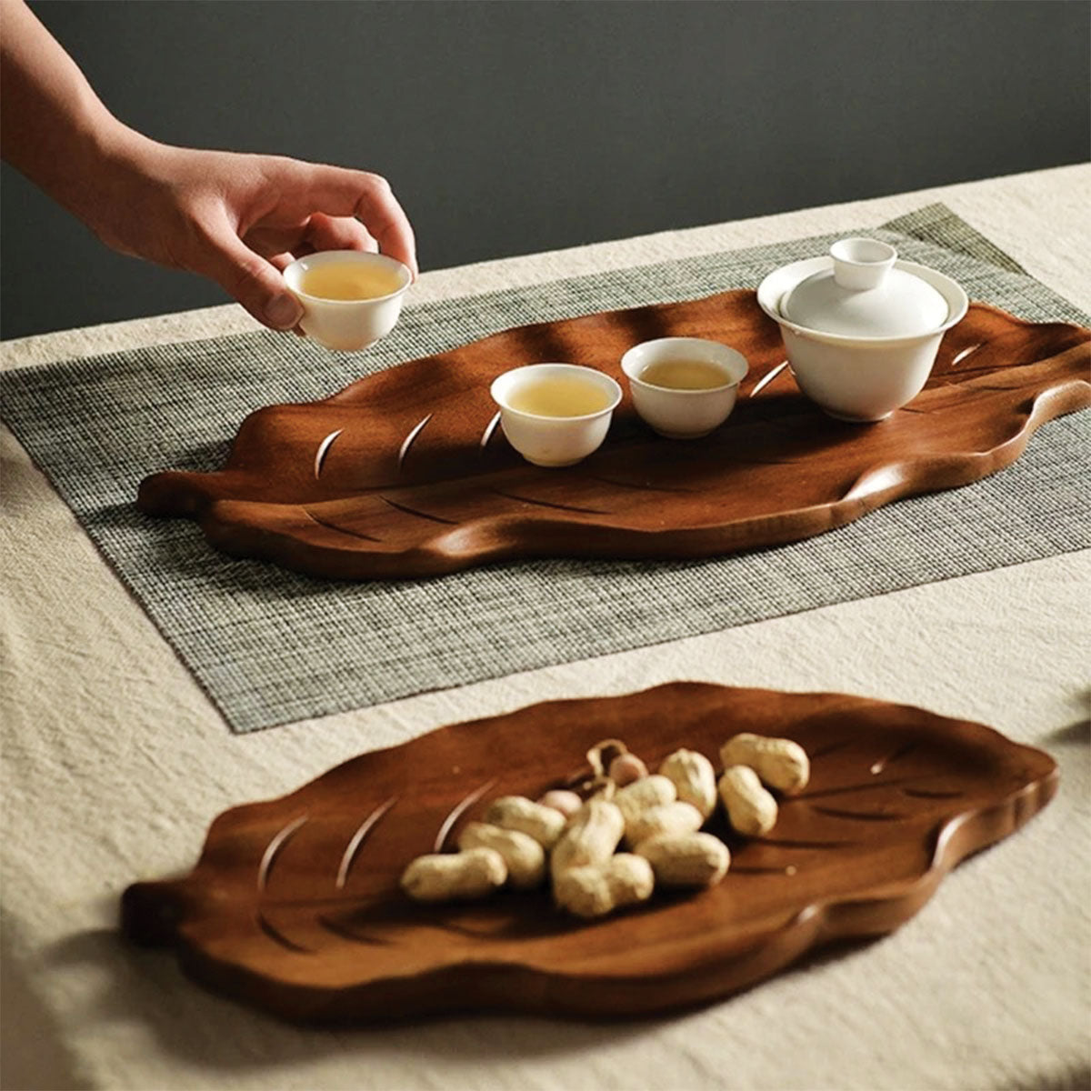 Abstract Walnut Leaf Wooden Serving Tray | Eco-Friendly - Artistic Dessert, Appetizer, Jewellery Organizer