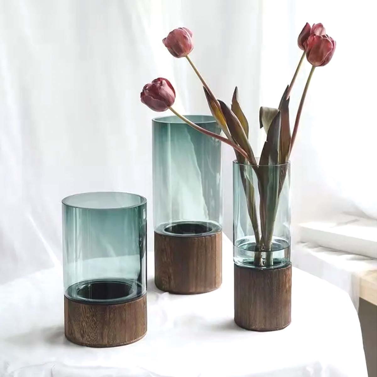 Glass Wood Flower Vases | Elegant Decorative Vases