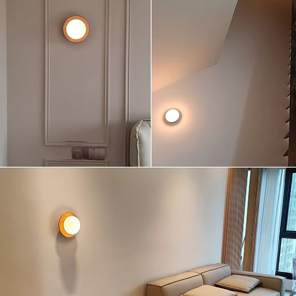 Contemporary Glass Wall Lamp |  Wooden Plate, LED Lighting