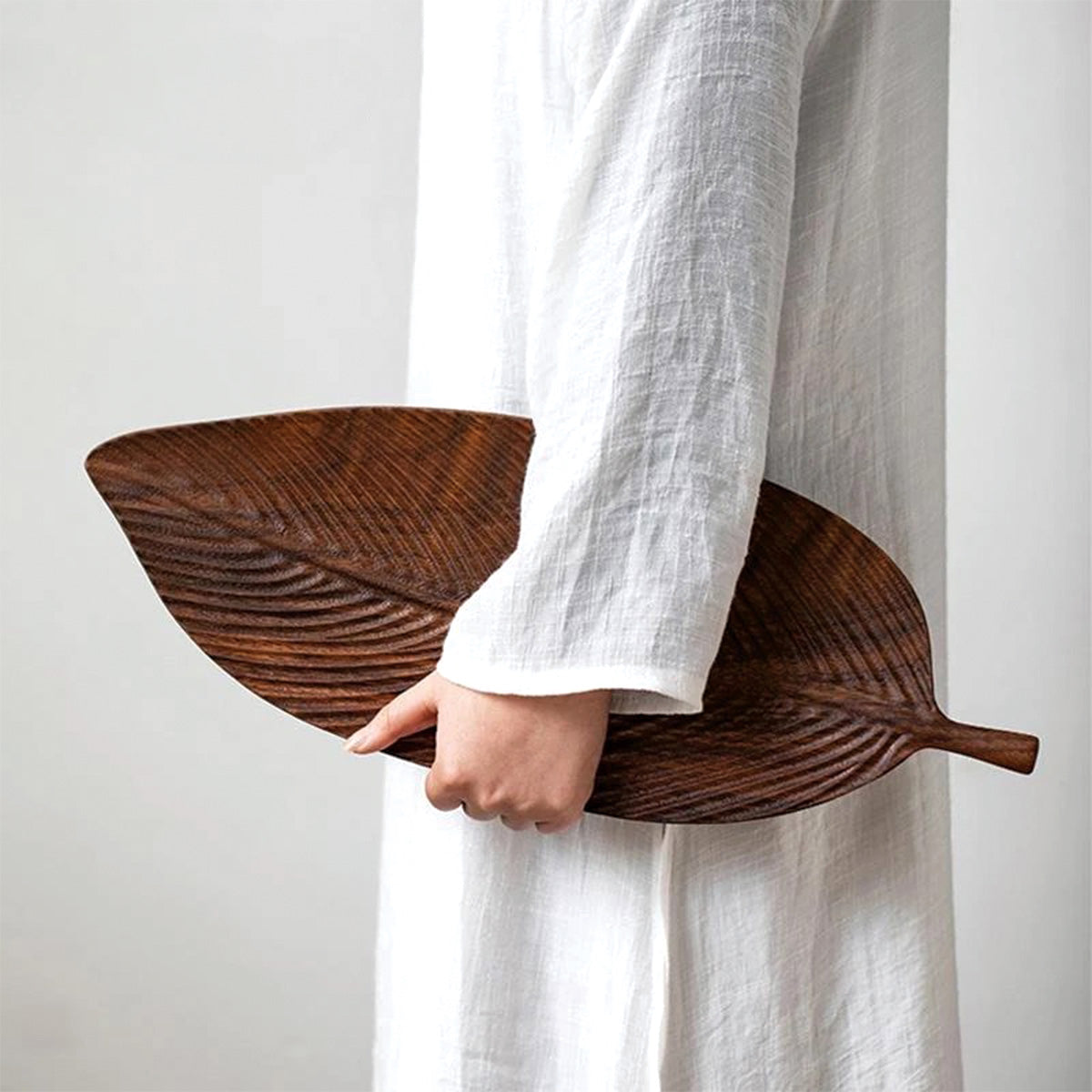 Dark Walnut Tray with Leaf Design | Elegant Wood Serving Tray