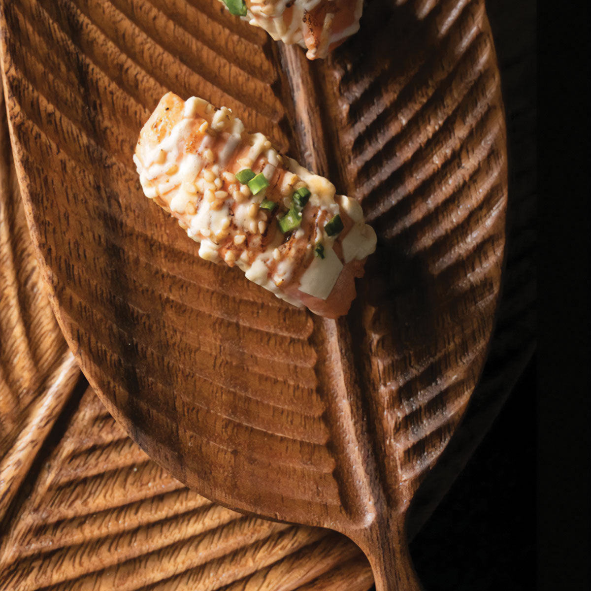 Dark Walnut Tray with Leaf Design | Elegant Wood Serving Tray