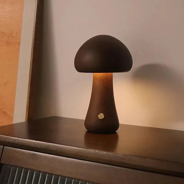 Mushglow Wireless Mushroom Table Lamp | Wood & Foam, Brightness Adjustment, USB, Rechargeable