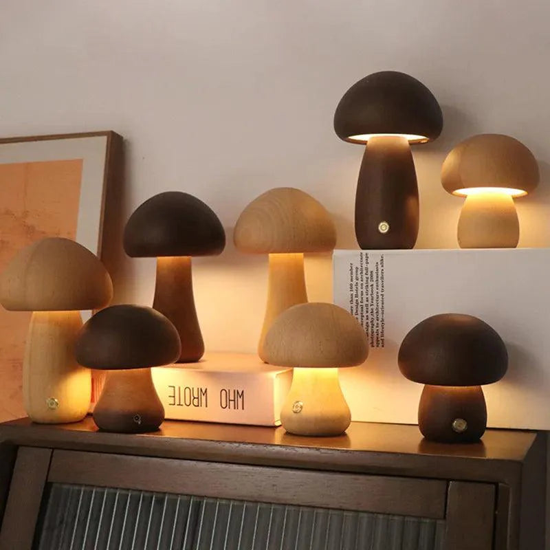 Mushglow Wireless Mushroom Table Lamp | Wood & Foam, Brightness Adjustment, USB, Rechargeable