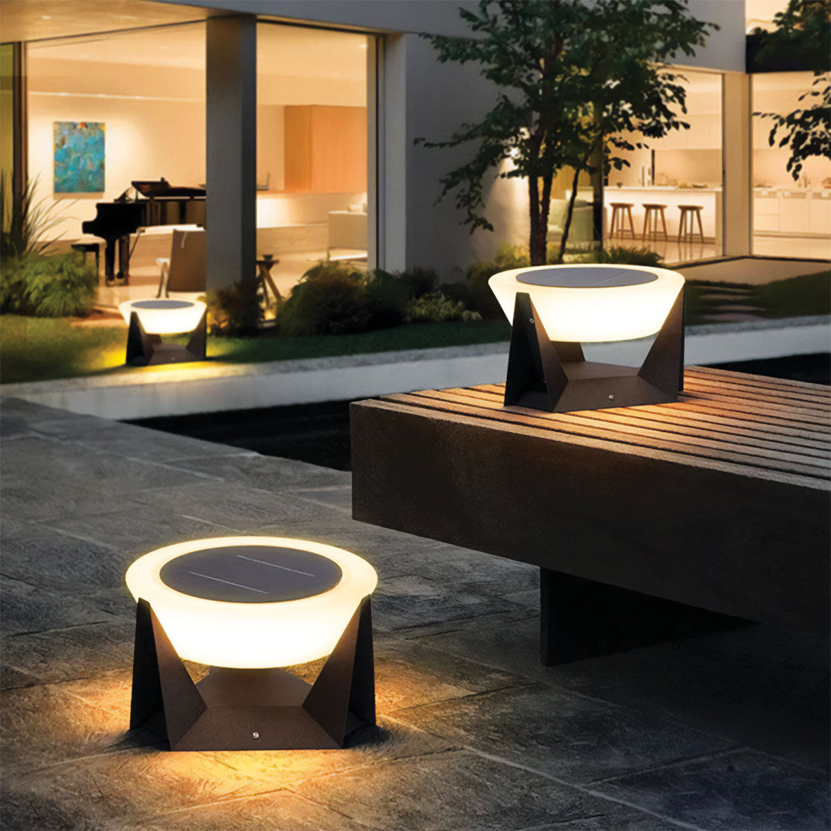 Modern Solar Floor Lamp | IP65 Stainless Steel, Adjustable Height, LED Included