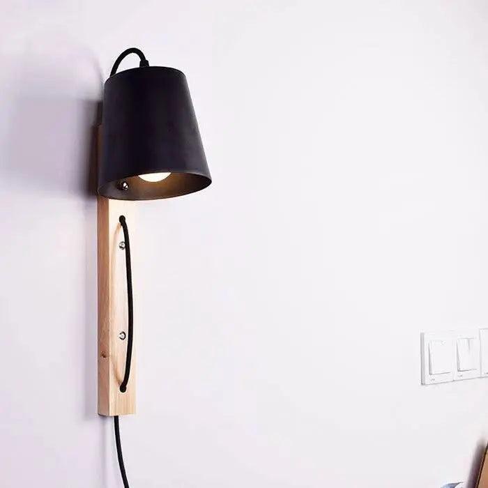 Nordic Wooden Wall Lamp | Black Finish, E27 Socket, AC Power