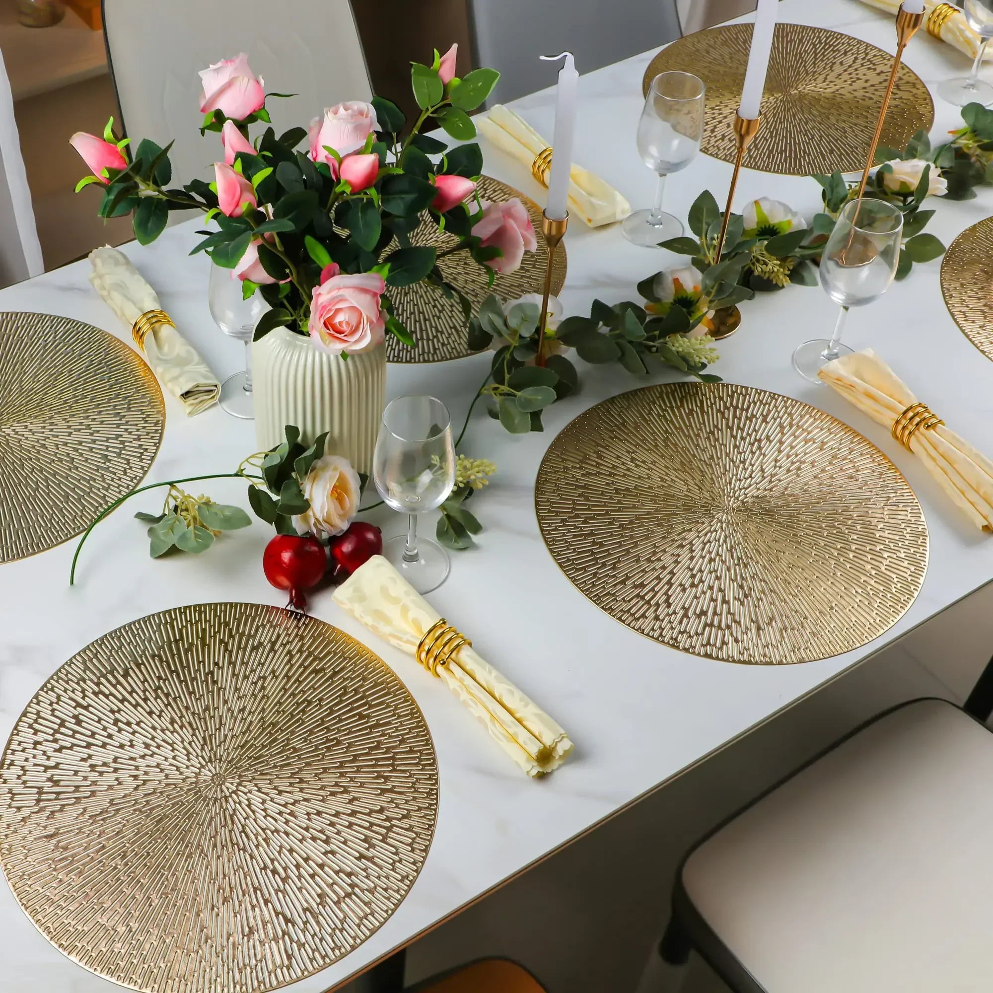 LuxuriousDining - Metallic Round Table Sets