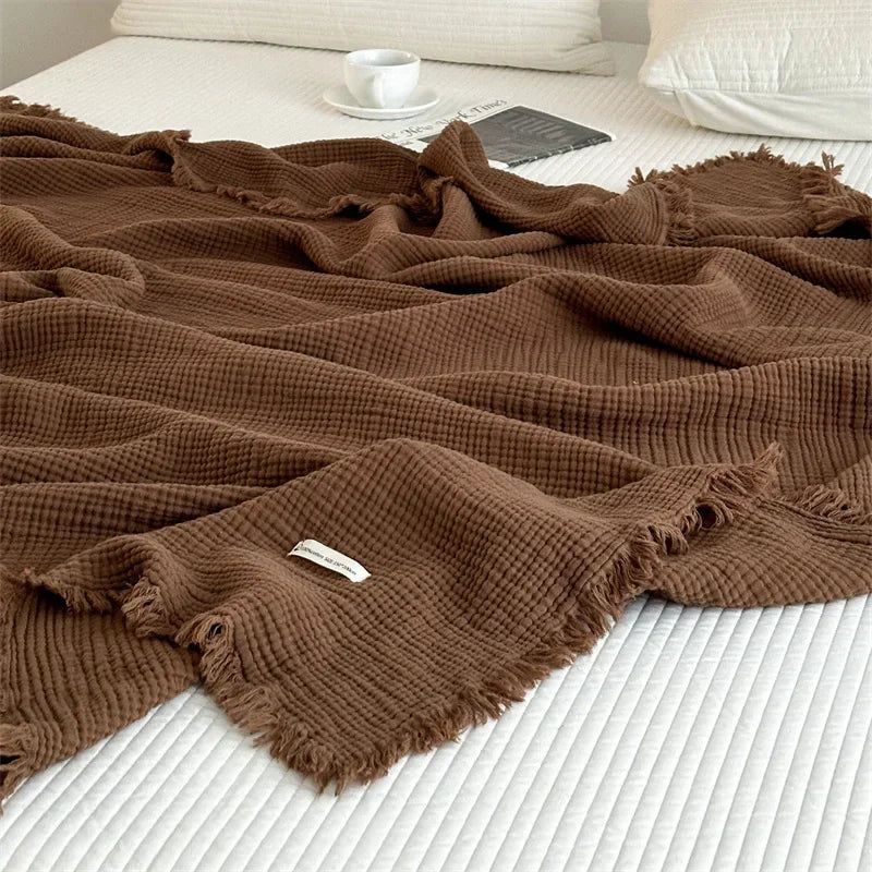 Fringe Blanket | Solid Color Cotton Sofa Throw