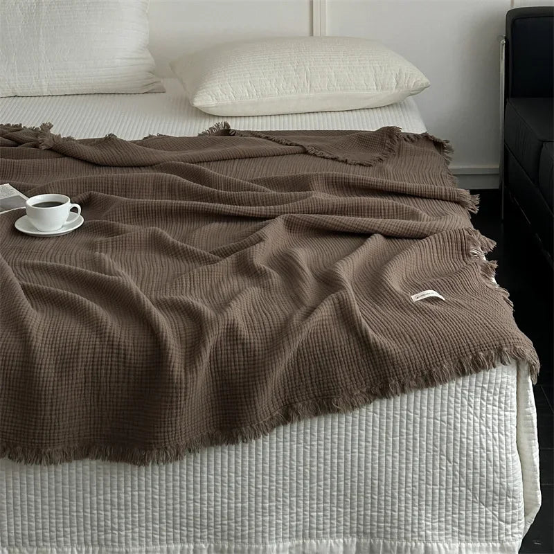 Fringe Blanket | Solid Color Cotton Sofa Throw