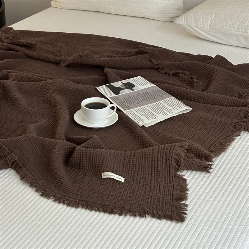 Fringe Blanket | Solid Color Cotton Sofa Throw