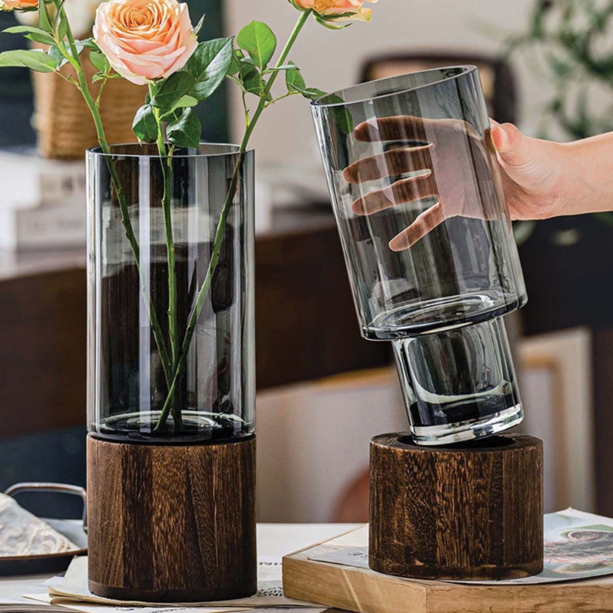 Glass Wood Flower Vases | Elegant Decorative Vases