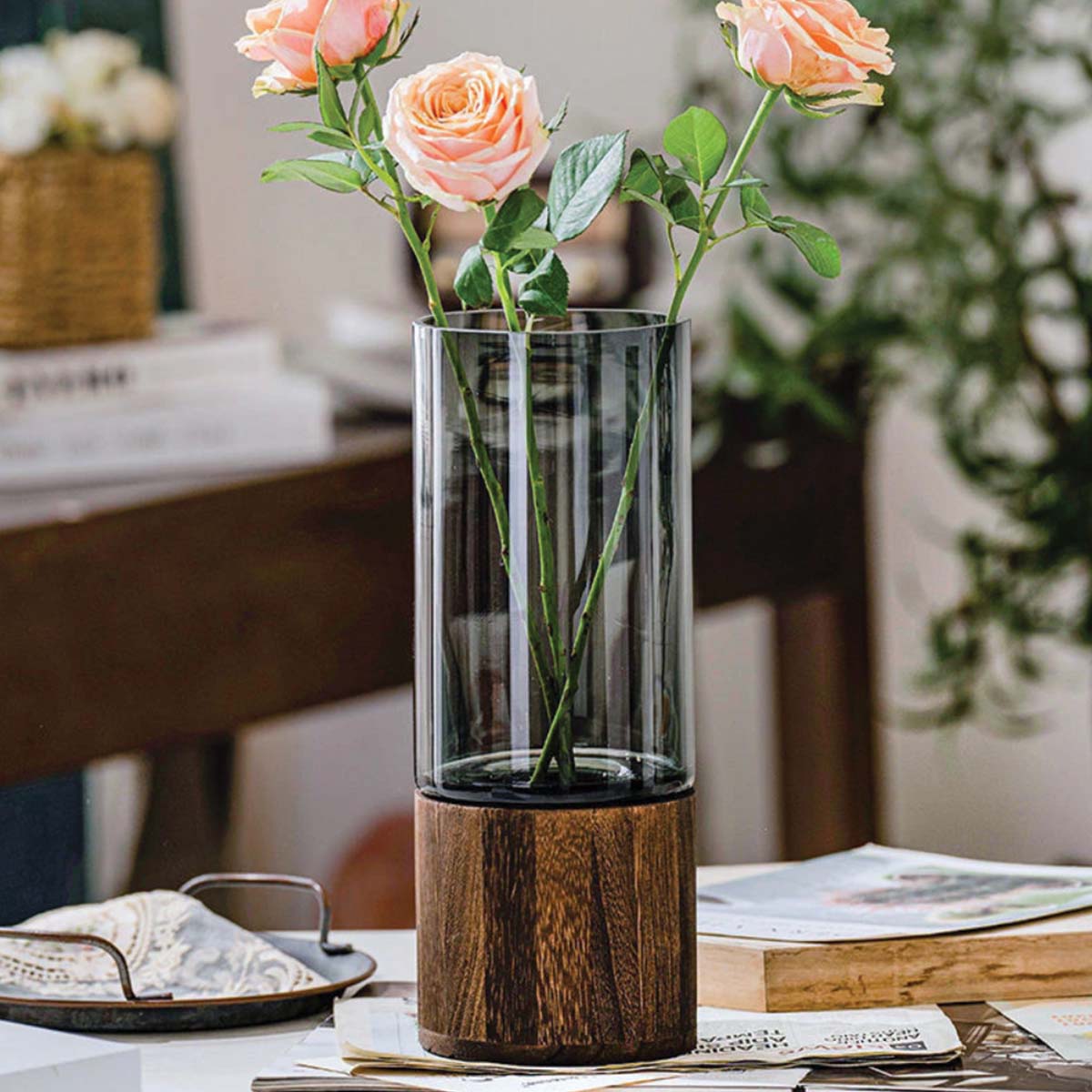 Glass Wood Flower Vases | Elegant Decorative Vases