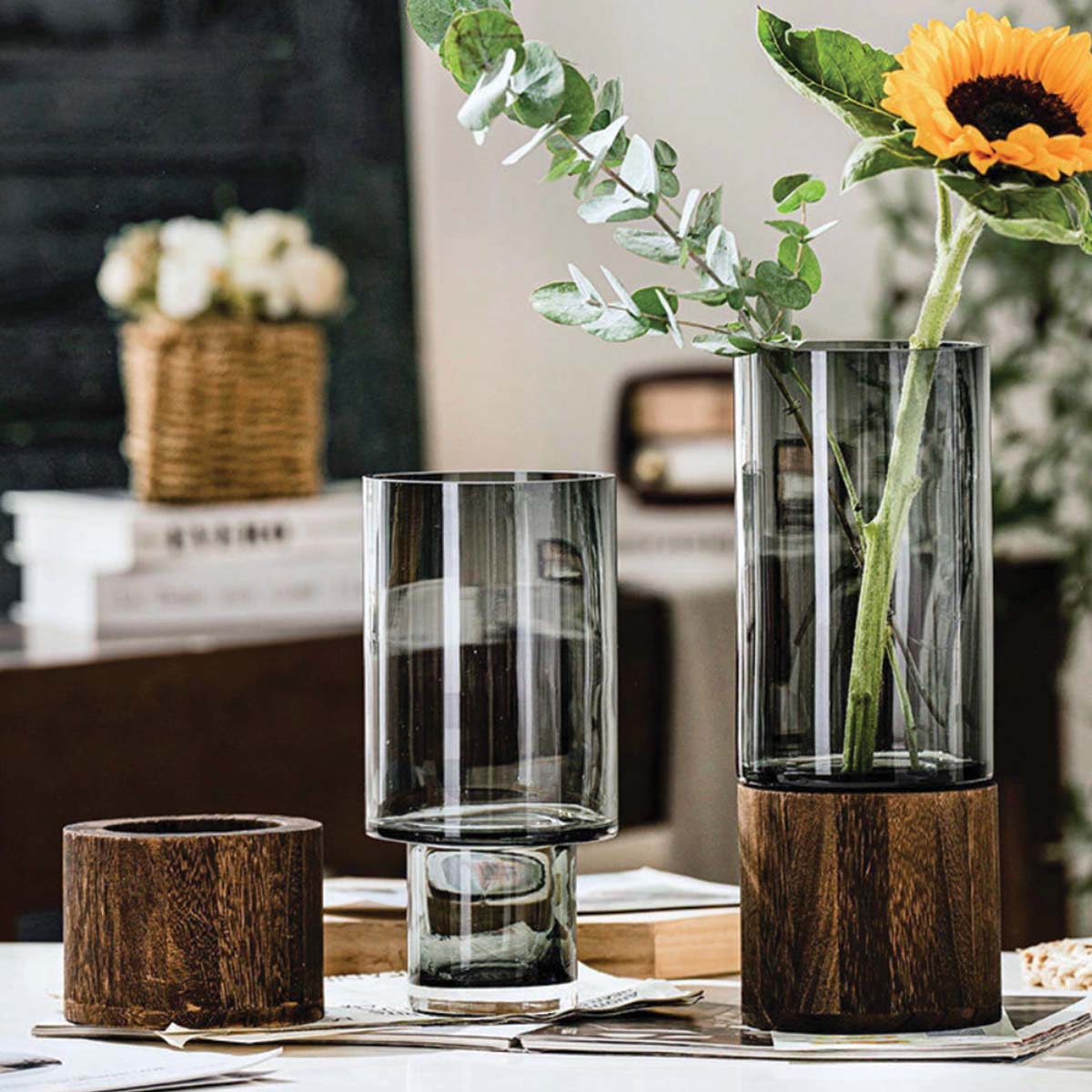 Glass Wood Flower Vases | Elegant Decorative Vases