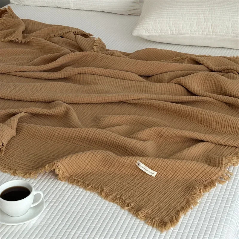 Fringe Blanket | Solid Color Cotton Sofa Throw