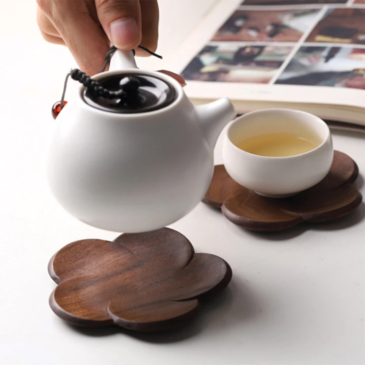 Walnut Bloom Coaster Set | Elegant Walnut Coasters for Stylish Tables