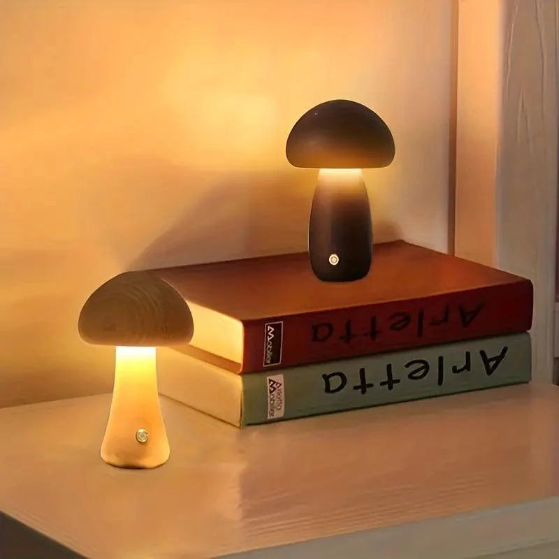 Mushglow Wireless Mushroom Table Lamp | Wood & Foam, Brightness Adjustment, USB, Rechargeable