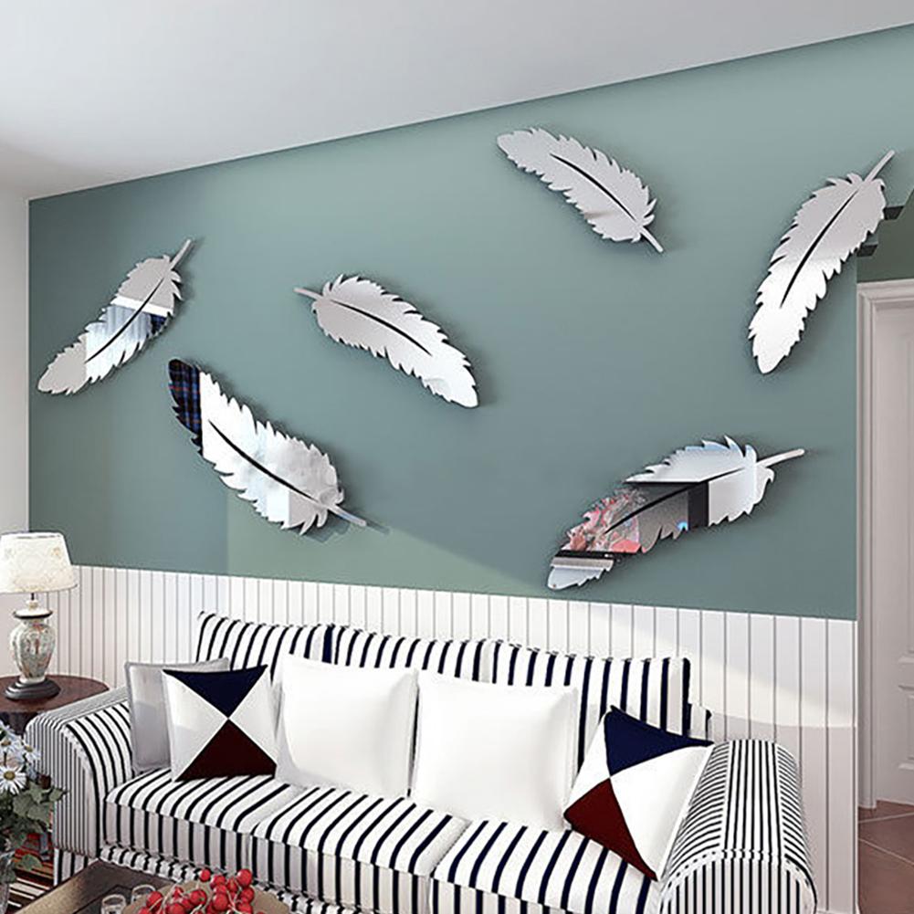 3D Silver Feather Wall Sticker