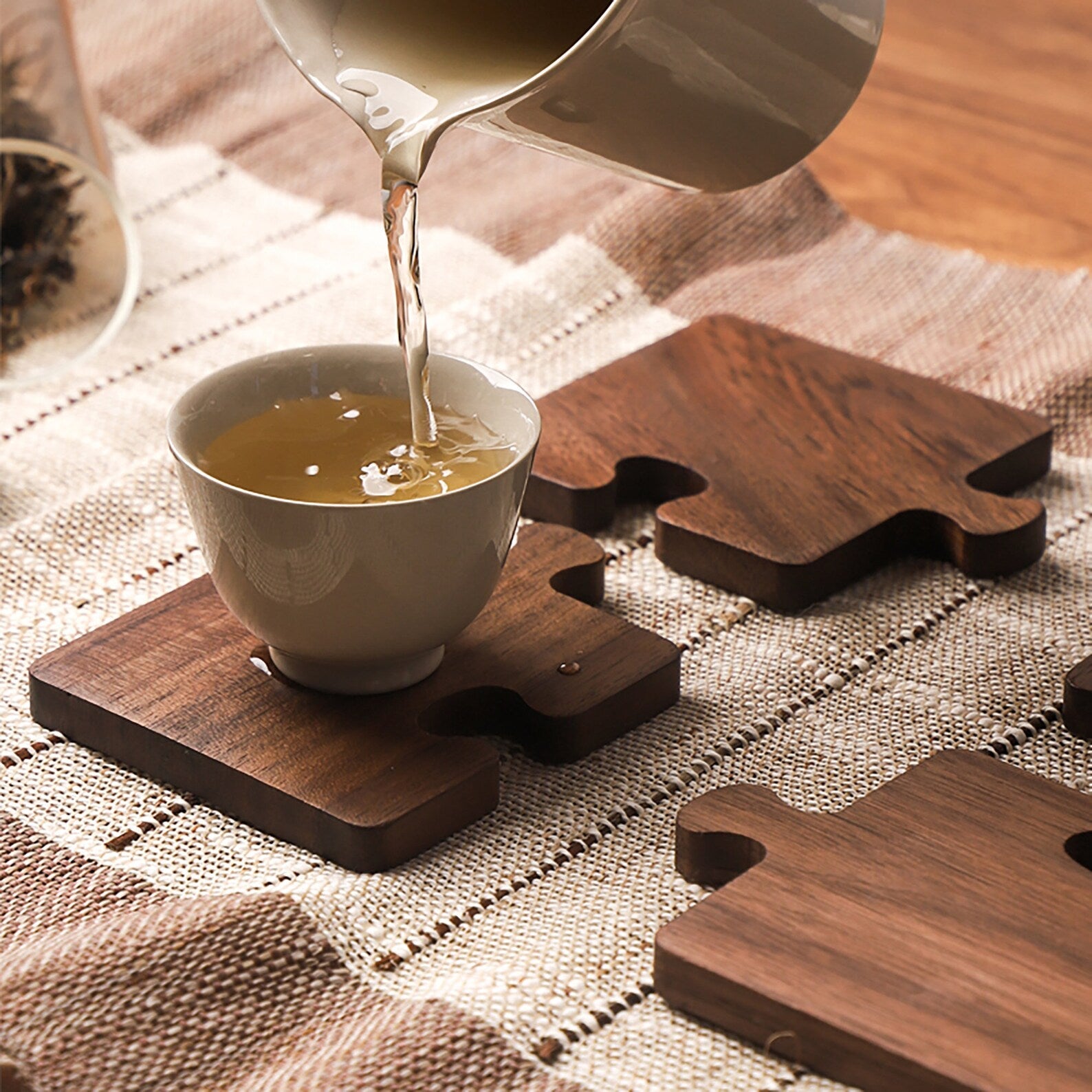 Walnut - Puzzle Coasters | Stylish Functional Wooden Tabletop Solution