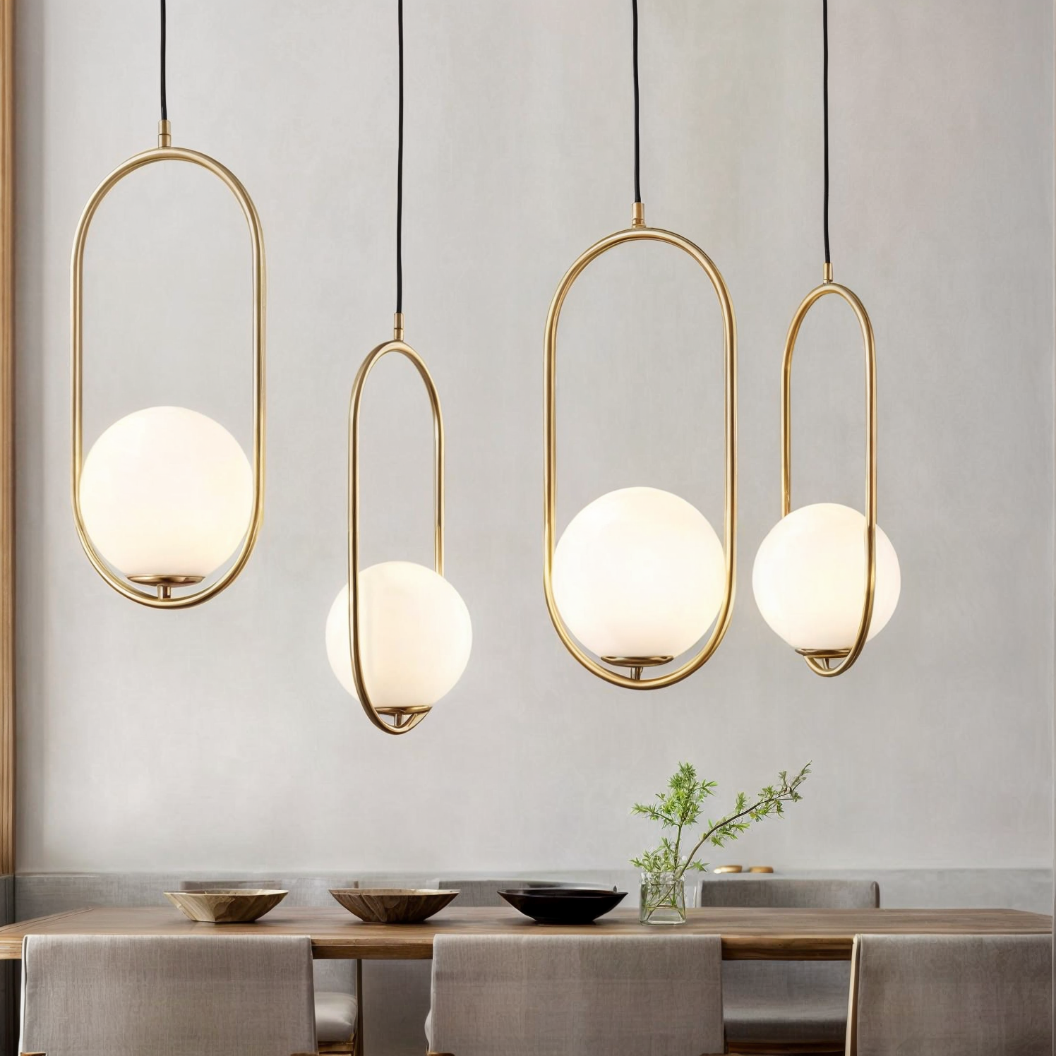 Nordic Pendant Light | Golden Body, Glass Shade, Height-Adjustable