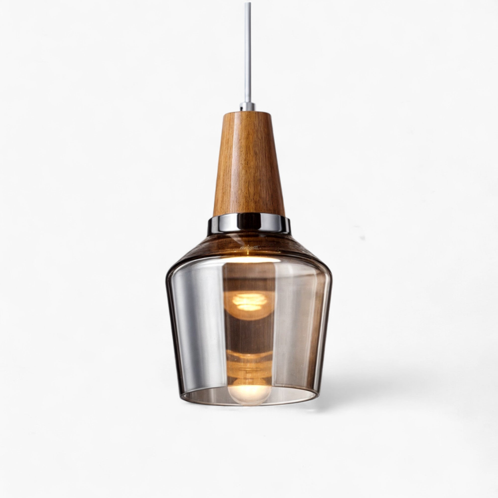 Modern Nordic Glass Pendant Lights | Clear & Amber with Wooden Base