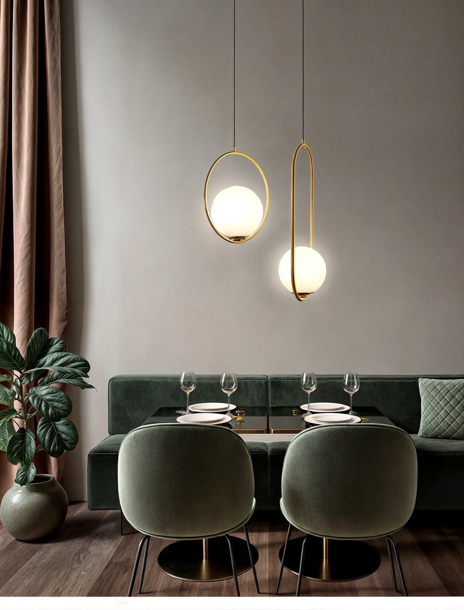 Nordic Pendant Light | Golden Body, Glass Shade, Height-Adjustable