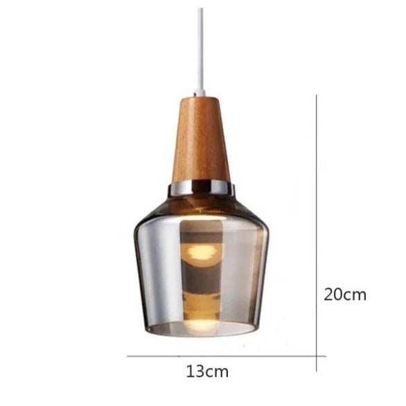 Modern Nordic Glass Pendant Lights | Clear & Amber with Wooden Base